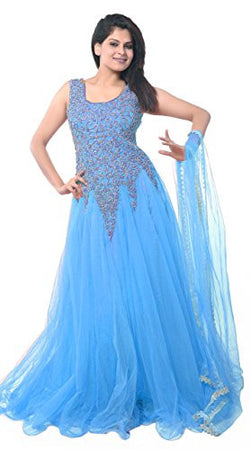 Clickedia Women's Net Gown Dress Material (Sky Blue Net Gown _Sky Blue_)