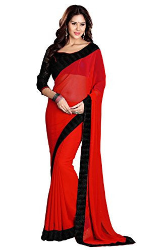 SOURBH Women's Faux Georgette Border Saree (270_Red)