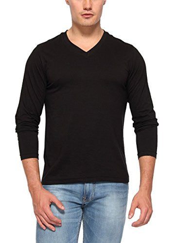 Hot Pepper Men's Cotton V-Neck Full Sleeve T-shirt (hpvnf-black-xl_Black_X-Large)