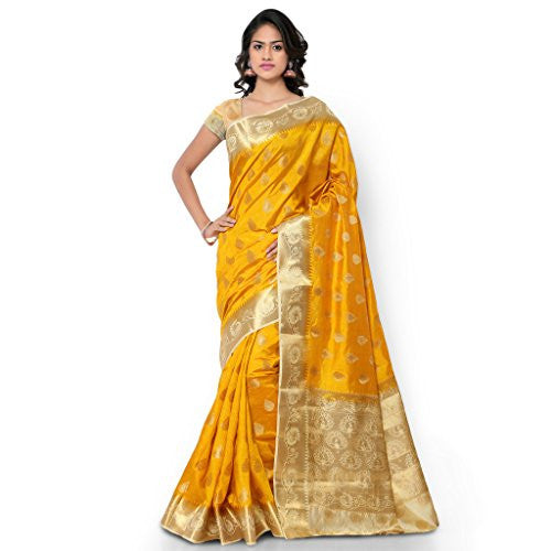 Varkala Silk Sarees Women's Raw Silk Paithani Saree(ND1010MDCM_Mustard & Cream)