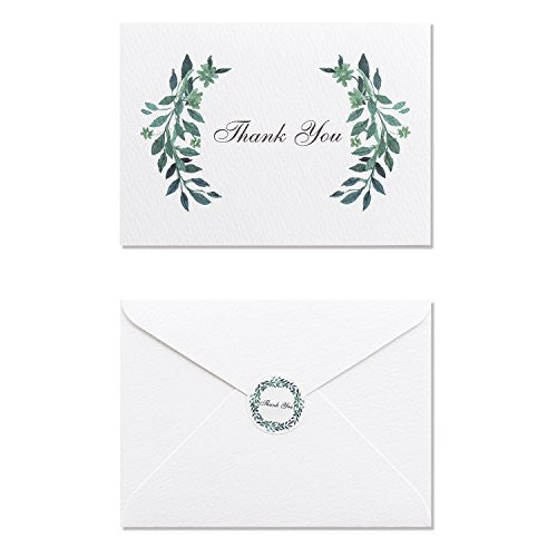 MAGJUCHE Green Leaves Thank You Note Cards - 32 Cards - with White Envelopes