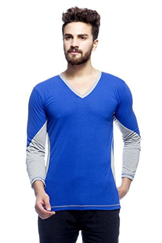 Men's Blue Grey V neck T-shirt (Medium)