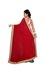 Indianbeauty Women's Chiffon Saree (AS1241_Red_Free Size)