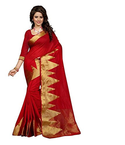 Binal Fashion Self Design Women Red Cotton Silk Saree