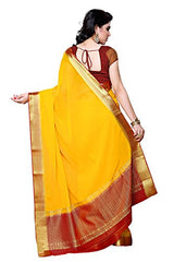 Mimosa Women's Traditional Chiffon Silk Saree Kanjivaram Style With Blouse Color:Gold(3309-2095-GLD-MRN )