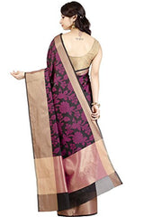 Chandrakala Women's Black Banarasi Cotton Silk Saree