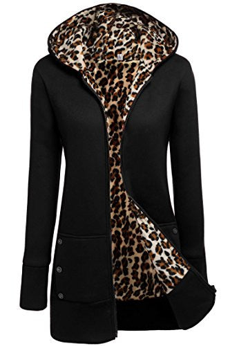 Meaneor Women's Long Sleeve Zip-up Hoodie Jacket with Zipper Point Black L
