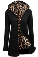 Meaneor Women's Long Sleeve Zip-up Hoodie Jacket with Zipper Point Black L