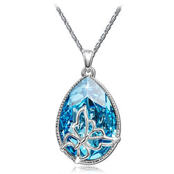 Brilla Christmas Gift Pendant Necklace Women Fashion Jewelry 'Butterfly Dream' Teardrop Swarovski Elements Crysta Ocean Blue