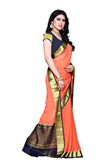 Mimosa Women's Traditional Chiffon Silk Saree Kanjivaram Style With Blouse Color:Peach(3309-2095-PCH-NVY )