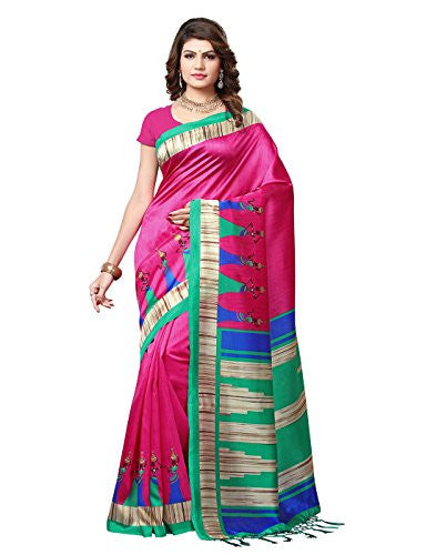 e-VASTRAM Womens Mysore Art Silk Printed Saree With Tassel/Kutch(RIMZIMP_Pink)