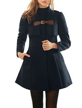 Allegra K Women Buckle fastening Worsted Caped Flare Long Coat Blue S
