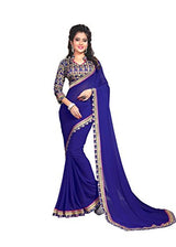 Indianbeauty Women's Chiffon Saree (AS1247_Blue_Free Size)