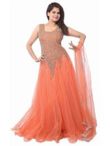 Clickedia Women's Net Semi-Stitched Gown (orange net gown_Orange)