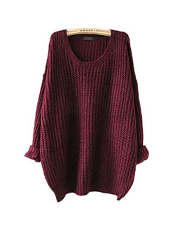 ARJOSA Women's Fashion Oversized Knitted Crewneck Casual Pullovers Sweater (#1 Wine Red)