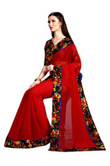 Glory Sarees Ethnic Wear Women's Gerogette Saree(redberry101_red)