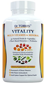 Dr. Tobias Multivitamin & Mineral Plus Enzymes - Enhanced Bioavailability - With Wholefoods & Herbal Ingredients - Rich in B Vitamins & C - Non-GMO