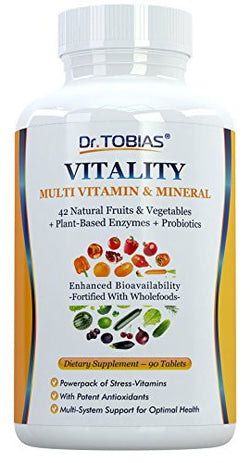 Dr. Tobias Multivitamin & Mineral Plus Enzymes - Enhanced Bioavailability - With Wholefoods & Herbal Ingredients - Rich in B Vitamins & C - Non-GMO