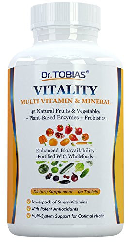 Dr. Tobias Multivitamin & Mineral Plus Enzymes - Enhanced Bioavailability - With Wholefoods & Herbal Ingredients - Rich in B Vitamins & C - Non-GMO