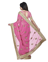 Oomph! Chiffon Saree With Printed Blouse And Border (Dark Green)