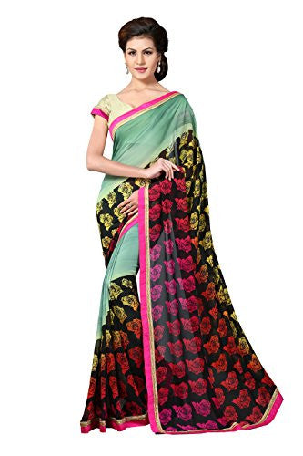 Oomph! Women's Georgette Saree (rbdp_ms2795b_Pistachio Green & Salmon & Dandelion Yellow_Free Size)