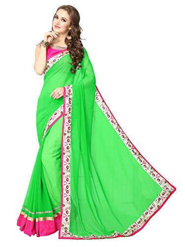 Panchratna Women's Georgette Heavy Embroidered Fancy Sarees With Blouse Material