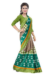 Glory Sarees Women's Bhagalpuri Art Silk Cotton Sarees(vnart25_green_beige)