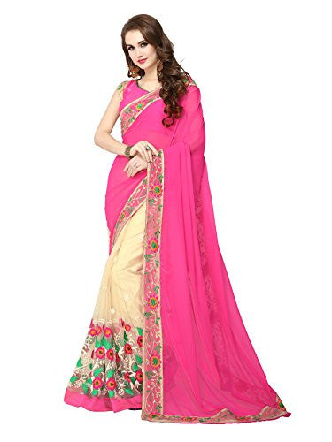 Panchratna Women's Georgette Heavy Embroidered Fancy Sarees With Blouse Material