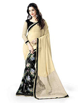 Glory Sarees Women's Georgette Saree (vn17_beige and black)