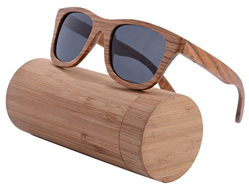 Polished Wood Sunglasses Wooden Wayfarers Polarized Flash Mirror Lens with Case- Z6016(pear,grey)