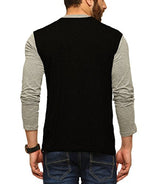 Tripr Men's V-Neck Full Sleeves Tshirt Black grey (Large)