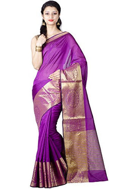 Chandrakala Women's Banarasi Cotton Silk Saree(Purple)