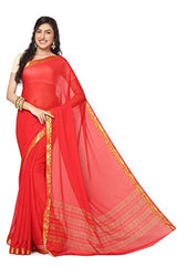 Rani Saahiba Zari Border Chiffon Saree(Red_SKR1446)