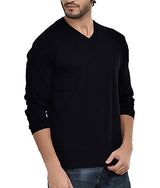 Neevov Men's V- Neck Cotton Black T-Shirt Full Sleeve-L