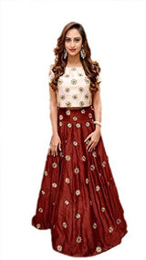 Sky GLobal Maroon Benglori Silk Embroidered Lehenga Choli (Lehnga_163_Free Size_Maroon)