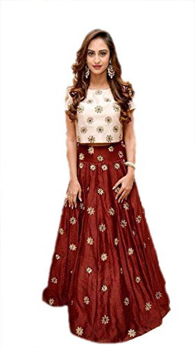 Sky GLobal Maroon Benglori Silk Embroidered Lehenga Choli (Lehnga_163_Free Size_Maroon)