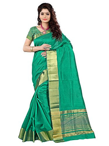 e-VASTRAM Womens Tassar Silk Saree With Zari Blouse(TAG_Green)