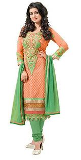 Khushali Fashion Women's Brocade &amp; Georgette Salwar Suit Dress Material(tarzen05_Peach_Free Size)