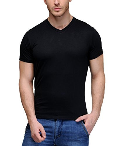 Scott Men's Premium Biowash Cotton V Neck T-shirt - Black - BSHV4_M