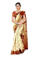 Mimosa Women's Traditional Art Silk Saree Kanchipuram Style, color :Off White(3247-201-HEHT-MRN)