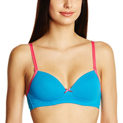Amante Padded Nonwired Demi Cup Bra (BRA24201SEA BLUE-NEON PINK34C_Sea Blue and Neon Pink_34C)
