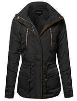 Quilted Military Puffer Jacket With Drawstring Waist Black Size L