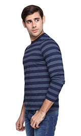 PepperClub Men's Cotton Round Neck Full Sleeve T-shirt -Stripe -Navy