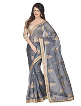 Oomph! Women's Cotton Sarees Party Wear/Fancy Cotton Sarees/Embroidered Cotton Sarees - Porpoise Grey