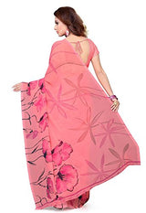 Ishin Faux Georgette Peach Floral Printed Women's Saree.