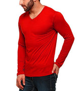 Tripr Men's V-Neck Full Sleeves Tshirt Red (Large)