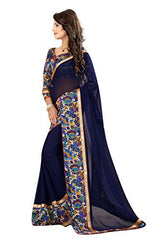 Livie Women's Georgette Sarees Party Wear/Fancy Georgette Sarees/Printed Georgette Sarees - Indigo Blue