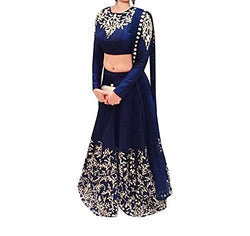 Apnisha Women's Georgette Lehenga Choli (APLE_Prachi _Blue _Free Size)