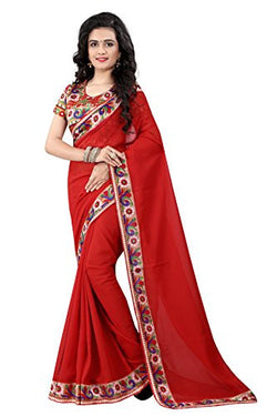 B Bella Creation Women's Georgette Saree (BHAGALPURI RED_Red_Freesize)