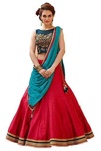 Royal Export Women's Bangalori Silk Red Anarkali Lehenga Choli...